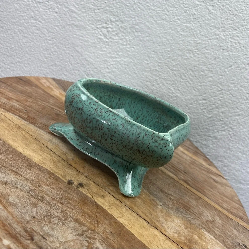 Vintage l 60s MCM Glazed Flower Succulent Triangular Corner Mini Footed Planter